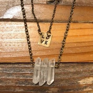 Love and quartz crystal layering necklaces